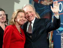 Sen. Joseph Lieberman poses with his wife Hadassah after announcing his presidential bid.