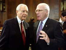 Senate Judiciary Committee Chairman Orrin Hatch, R-Utah, left, with the committee's ranking Democrat, Patrick Leahy of Vermont.