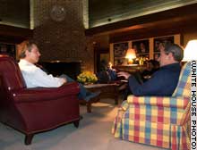 President Bush meets with British Prime Minister Tony Blair at Camp David on Wednesday.
