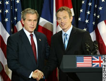 President Bush, left, and British Prime Minister Tony Blair
