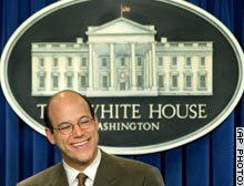 White House press secretary Ari Fleischer smiles during Monday's briefing.