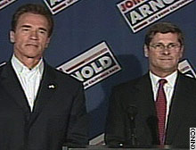 Schwarzenegger and Simon meet reporters Thursday.