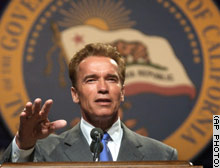 California Gov. Arnold Schwarzenegger speaking to reporters during his first press conference Tuesday.