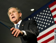 President Bush speaks to GOP supporters at a $2,000-a-plate Bush-Cheney 2004 campaign luncheon in Dearborn, Michigan, Monday.
