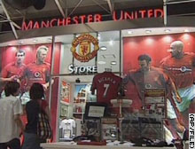 Manchester United products on display in Tokyo.