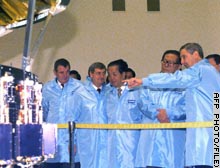 China's President Jiang Zemin was shown a Hughes satellite during his visit to the U.S. in 1997.