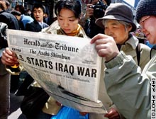 Newspapers in Japan published special editions reporting the start of the war in Iraq.