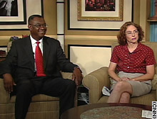 DeKalb County schools Superintendent Johnny Brown and Lee-Ann Williams, a parent and member of Citizens Against Mandatory School Uniforms.