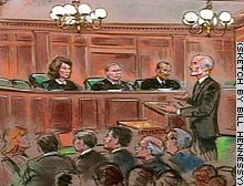 Assistant Attorney General Michael Chertoff, right, argues before the appeals court panel.