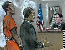 Carlton Dotson, left, is shown in court Tuesday in this sketch.