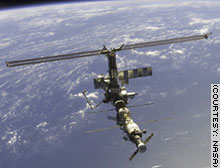View of the international space station from a visiting spacecraft.
