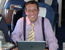 Quest emailed this picture from his business class seat to CNN.