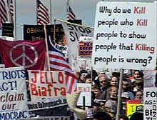Protesters -- some against a possible war with Iraq and some supporting Bush administration policy -- gathered in Washington and other cities on Saturday.
