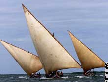 A boat similar to these dhows was fired at in the darkness.