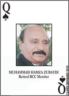 Muhammad Hamza al-Zubaydi is depicted on a playing card distributed by the Defense Department.