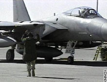 A U.S. fighter jet at Prince Sultan Air Base in Saudi Arabia
