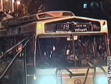 A bomb exploded on this double-length bus on August 19 in the crowded, largely ultra-Orthodox Jewish neighborhood of Mea Shearim near the border between east and west Jerusalem.
