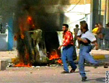 A vehicle was set on fire in protest