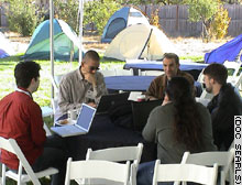 Foo Camp participants roughed it in tents, but they still had wireless Internet access.