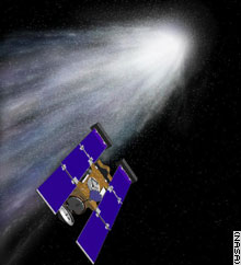 An artist rendering of Stardust's encounter with Comet Wild 2.